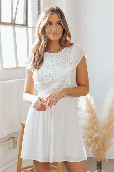 Swiss Dotted Crochet Lace White Mini Dress | Magnolia Boutique