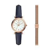 Fossil Women's Carlie Mini Quartz Leather Watch, Color: Blue & Women's 12mm Stainless Steel Mesh Wat | Amazon (US)