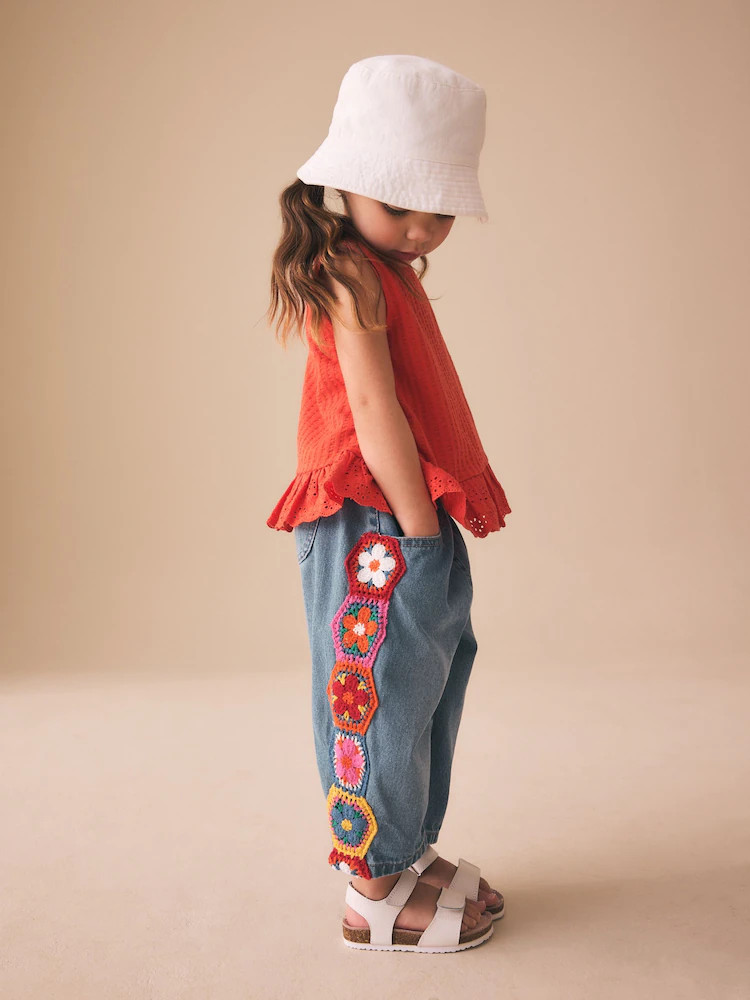 Denim Crochet Embroidered Barrel Jeans (3mths-7yrs) | Next US