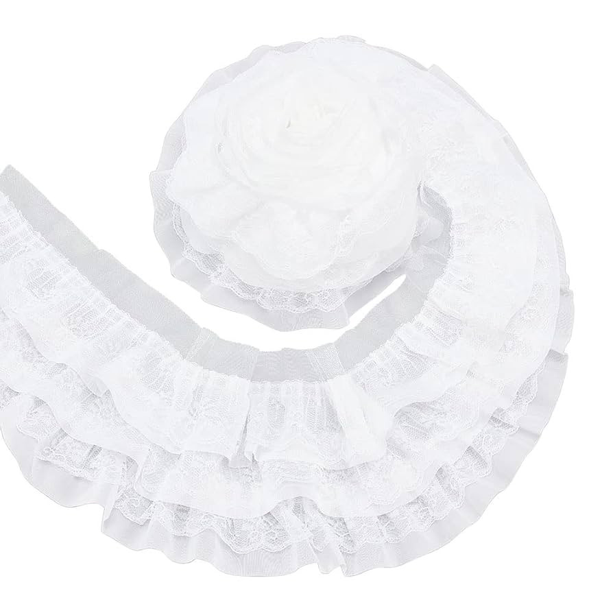 BENECREAT 2.73 Yards 3 Layer Ruffle Lace Pleated Trim, 5-1/8 inch Wide White Chiffon Flower Trim ... | Amazon (US)