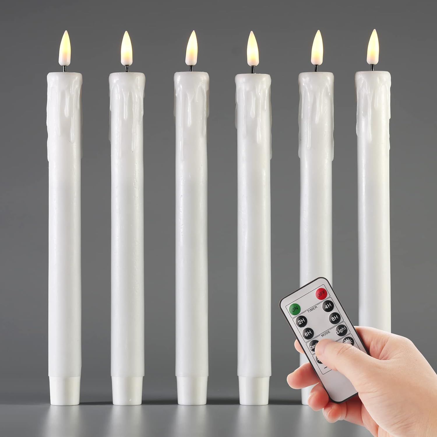 Eywamage White Melted Flameless Taper Candles with Remote, Flickering Realistic Battery Christmas... | Amazon (US)