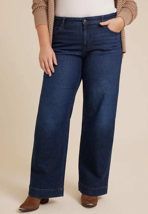 Plus Size Dark High Rise Wide Leg Jean | Maurices