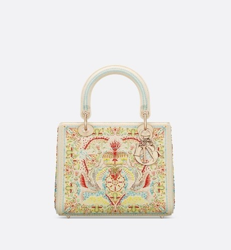 Medium Lady Dior Bag Latte Printed Calfskin with Multicolor Dior In Heart Lights Pearl and Thread... | Dior Beauty (US)
