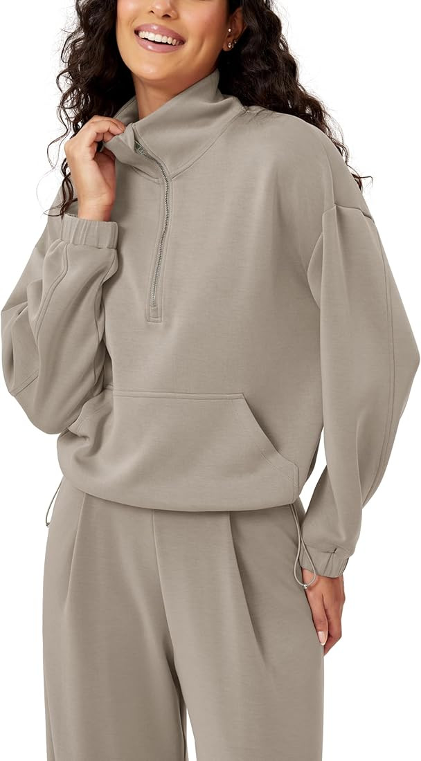 ODODOS Women's Modal Soft Cinchable Sweatshirts Half Zipper Funnel Neck Oversize Pullover with Po... | Amazon (US)
