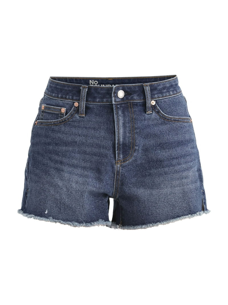 No Boundaries Mid Rise Frayed Hem Denim Shorts, Women's | Walmart (US)