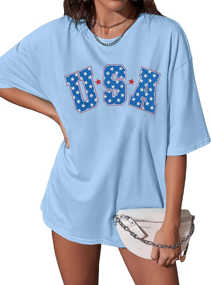 4th of July Shirts USA Shirt: American Flag Shirt Women Oversized - Patriotic Tshirt - USA Stars ... | Amazon (US)