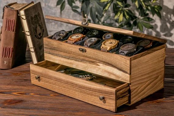Personalized Wood Watch Box With Drawer Unique Gift For Birthday Man Women Custom Watch Box Watch... | Etsy (US)