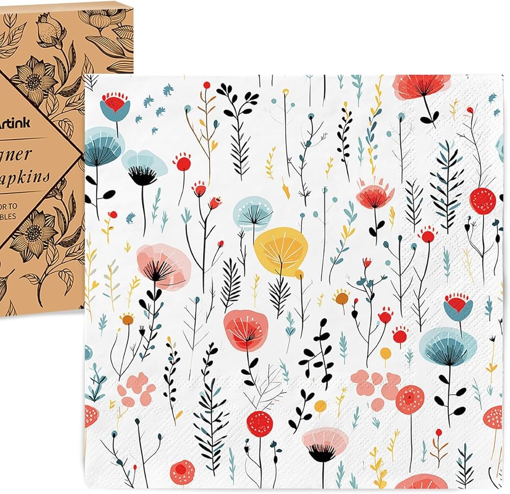 30 pcs Premium Designer Paper Napkins, 3-Ply 6.5 x 6.5-inches Fold Disposable Decorative Lunch Di... | Amazon (US)
