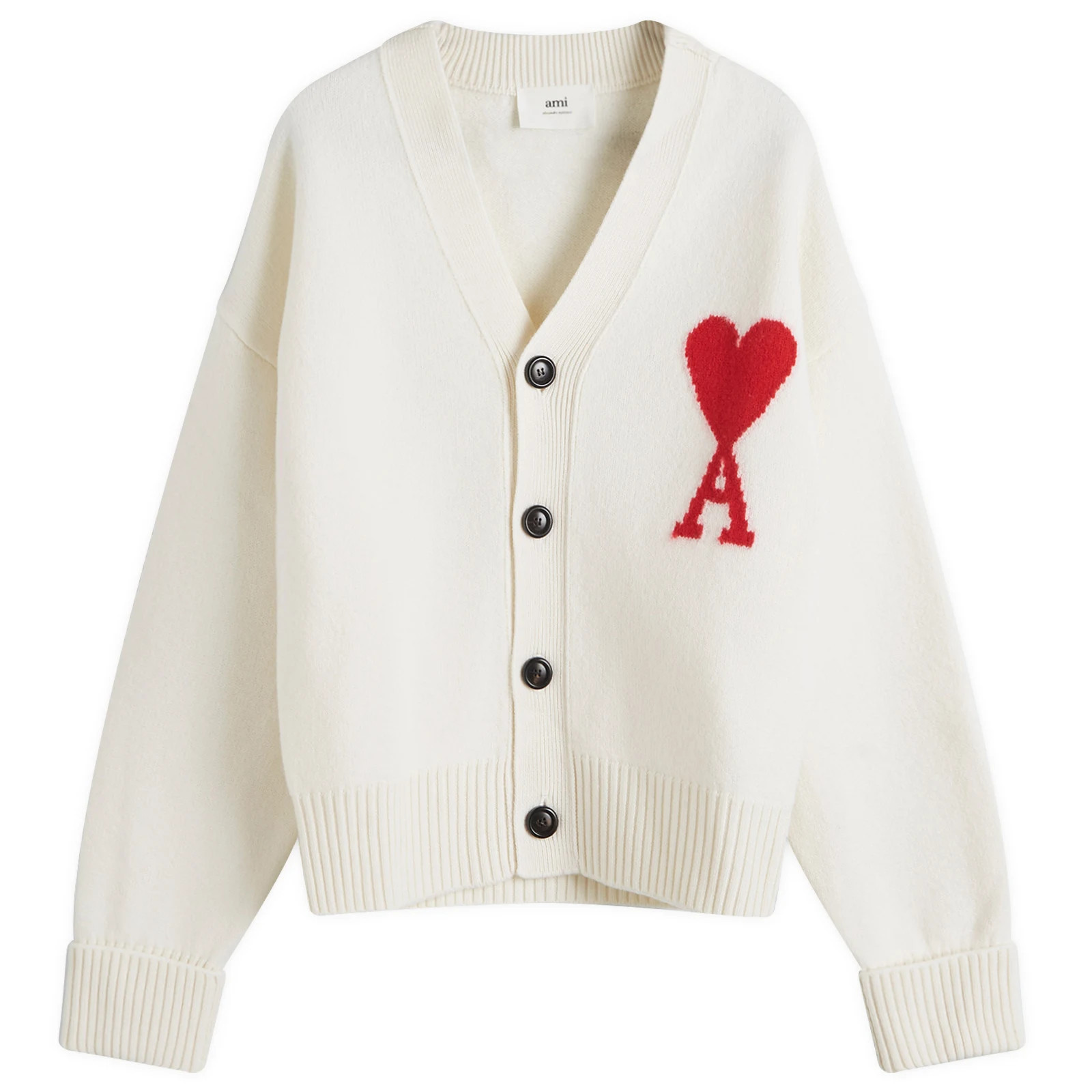 AMI Paris Women's AMI ADC Big Cardigan in Off-White/Red, Size Medium | END. Clothing