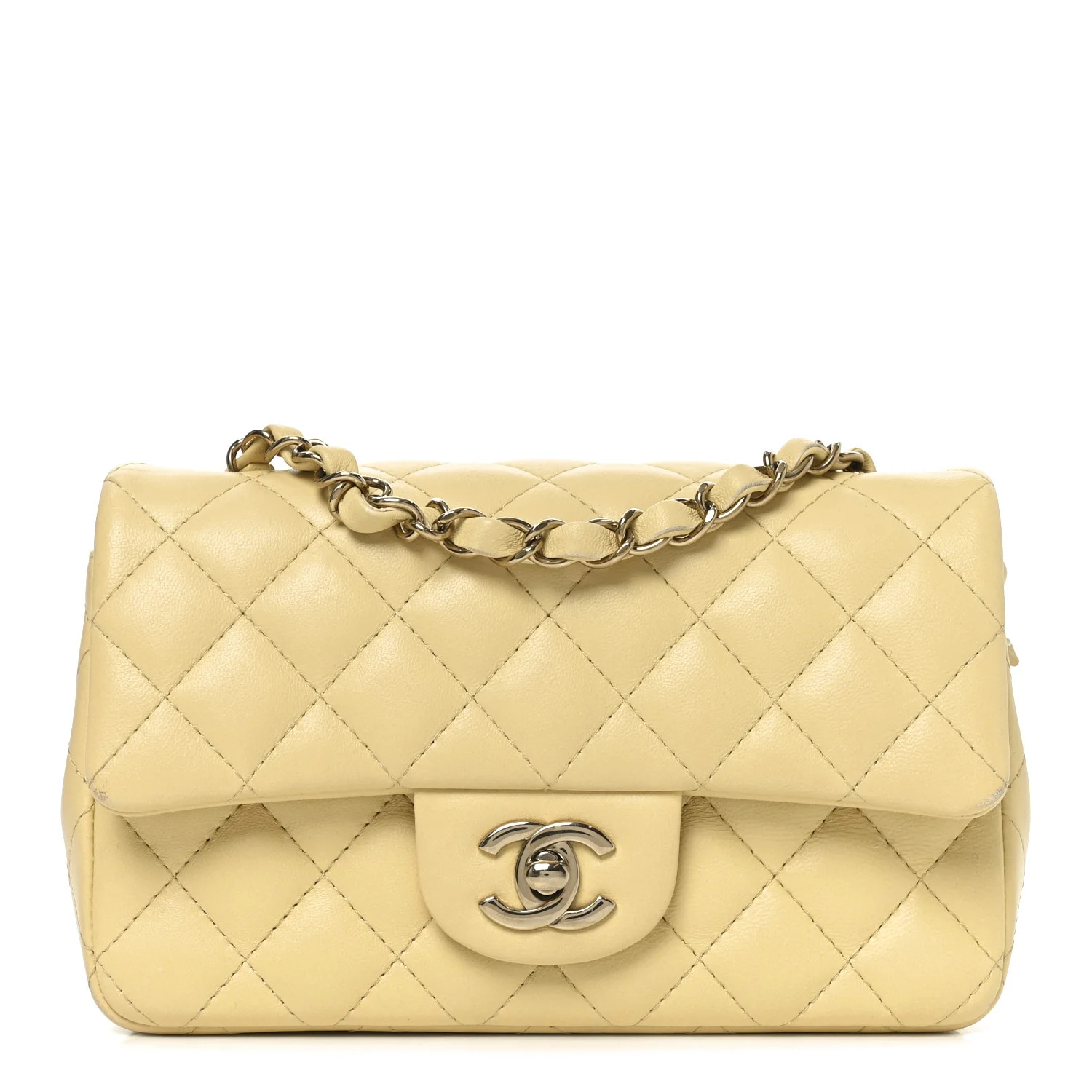 Lambskin Quilted Mini Rectangular Flap Light Yellow | FASHIONPHILE (US)