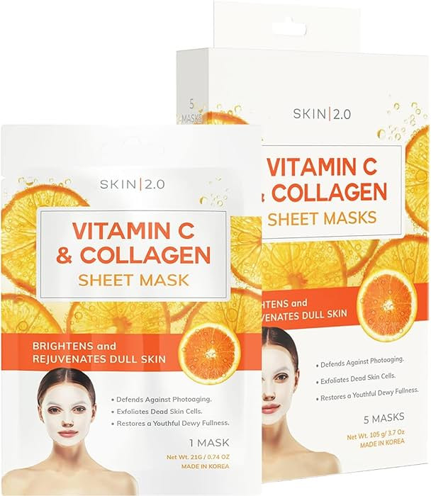 Vitamin C & Collagen Sheet Mask - Anti-Aging, Wrinkle & Age Spot Reducer, Hydrating & Moisturizin... | Amazon (US)