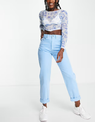 ASOS DESIGN high waist 'slouchy' mom jeans in light blue | ASOS (Global)
