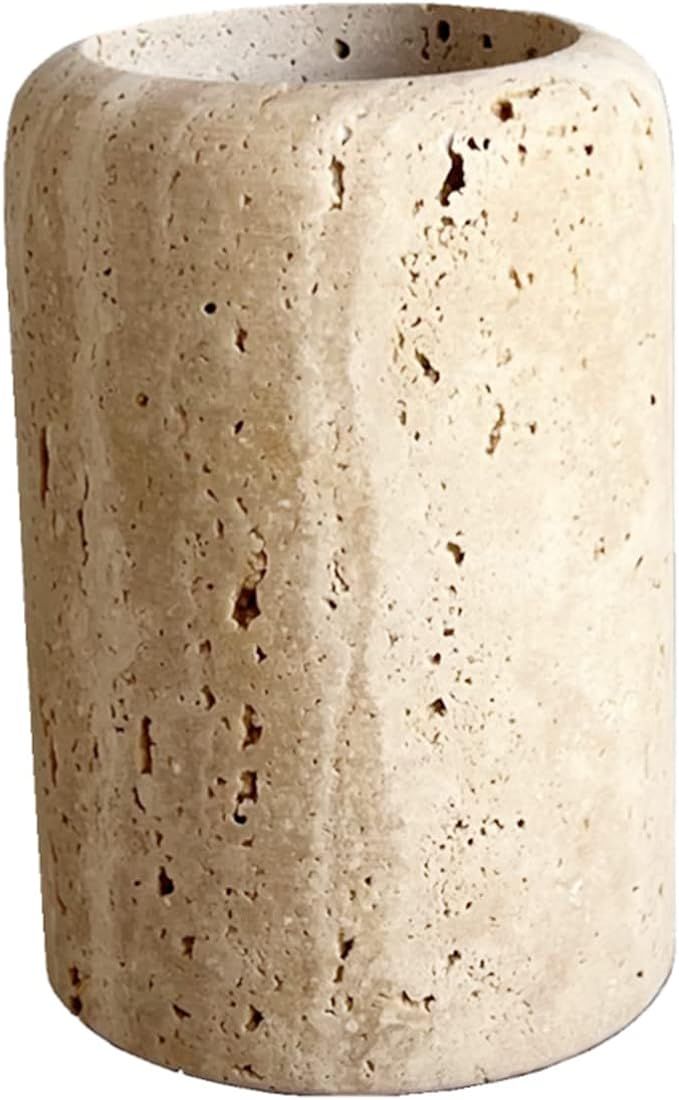 Natural Beige Marble Travertine Toothbrush Holder Makeup Brush Holder Bathroom Countertop Organiz... | Amazon (US)