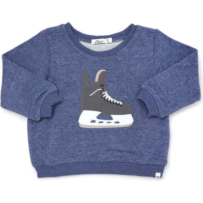Hockey Skates Applique Brooklyn Boxy Sweatshirt, Denim | Maisonette
