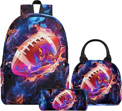 3PCS Boys Football Backpack, Bookbag for Kids Boys with Lunch Box, 17 Inch Football Teens School ... | Amazon (US)