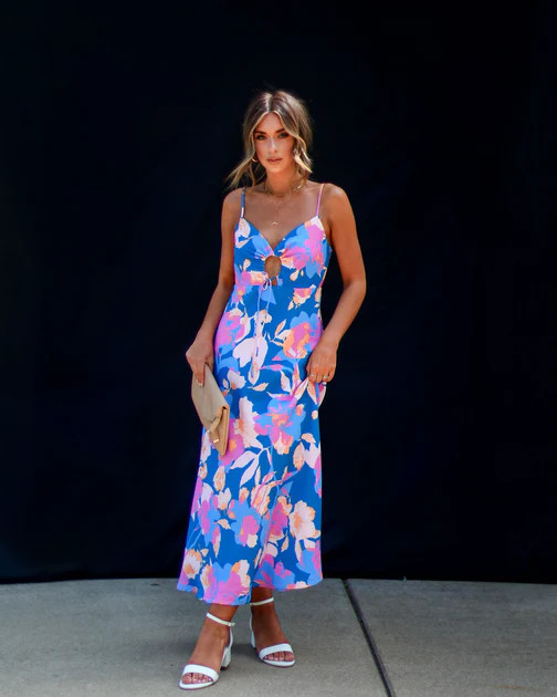 Kaiya Tropical Print Midi Dress - Blue/Multi | VICI