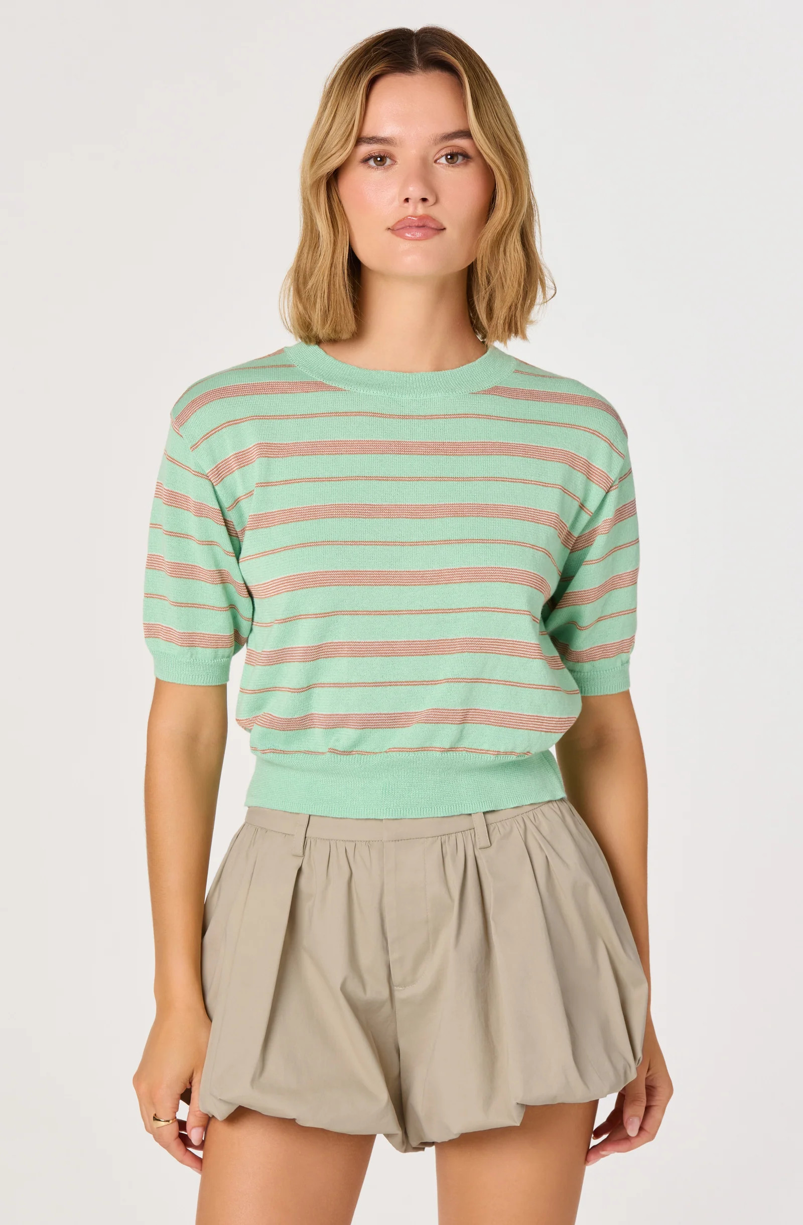 Colette Striped Knit Crew Neck Sweater - Green stripe / XS | ASTR The Label (US)