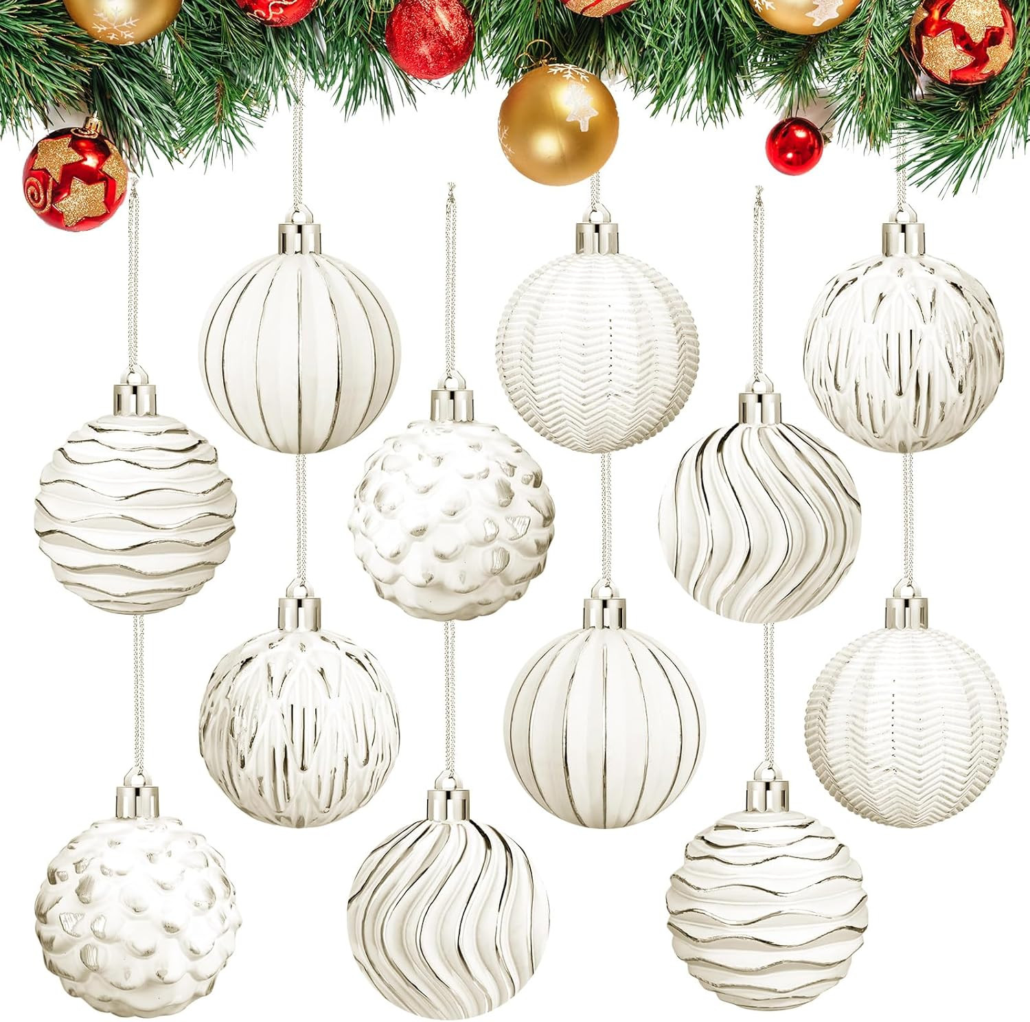 Shappy 12 Pcs Vintage Christmas Ball Ornaments Neutral White Tree Ornament Textured 2.36 inches R... | Amazon (US)
