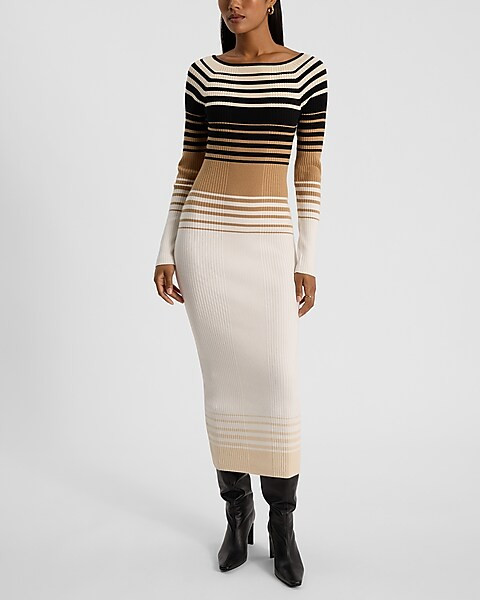 Striped Ribbed Long Sleeve Maxi Sweater Dress | Express