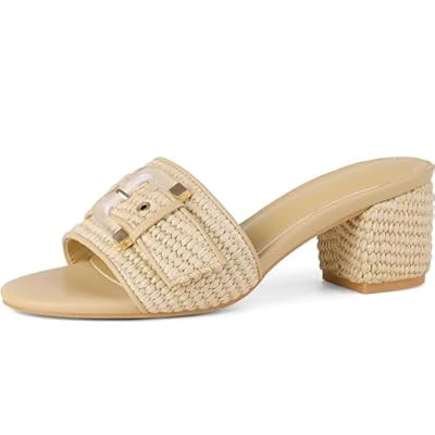 COMFITORIA Women's Raffia Heeled Sandals Low Block Chunky Heel Sandals Open T… | Amazon (US)