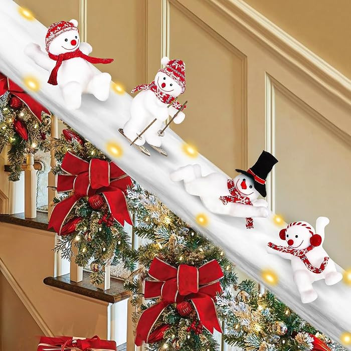 QEQEKAKA Snowman Christmas Staircase Decorations Set Banister Decor     with 4PCS Skiing Snowman ... | Amazon (US)