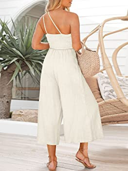 ANRABESS Women's Summer Straps One Shoulder Pleated High Waist Casual Wide Leg Jumpsuit Romper wi... | Amazon (US)