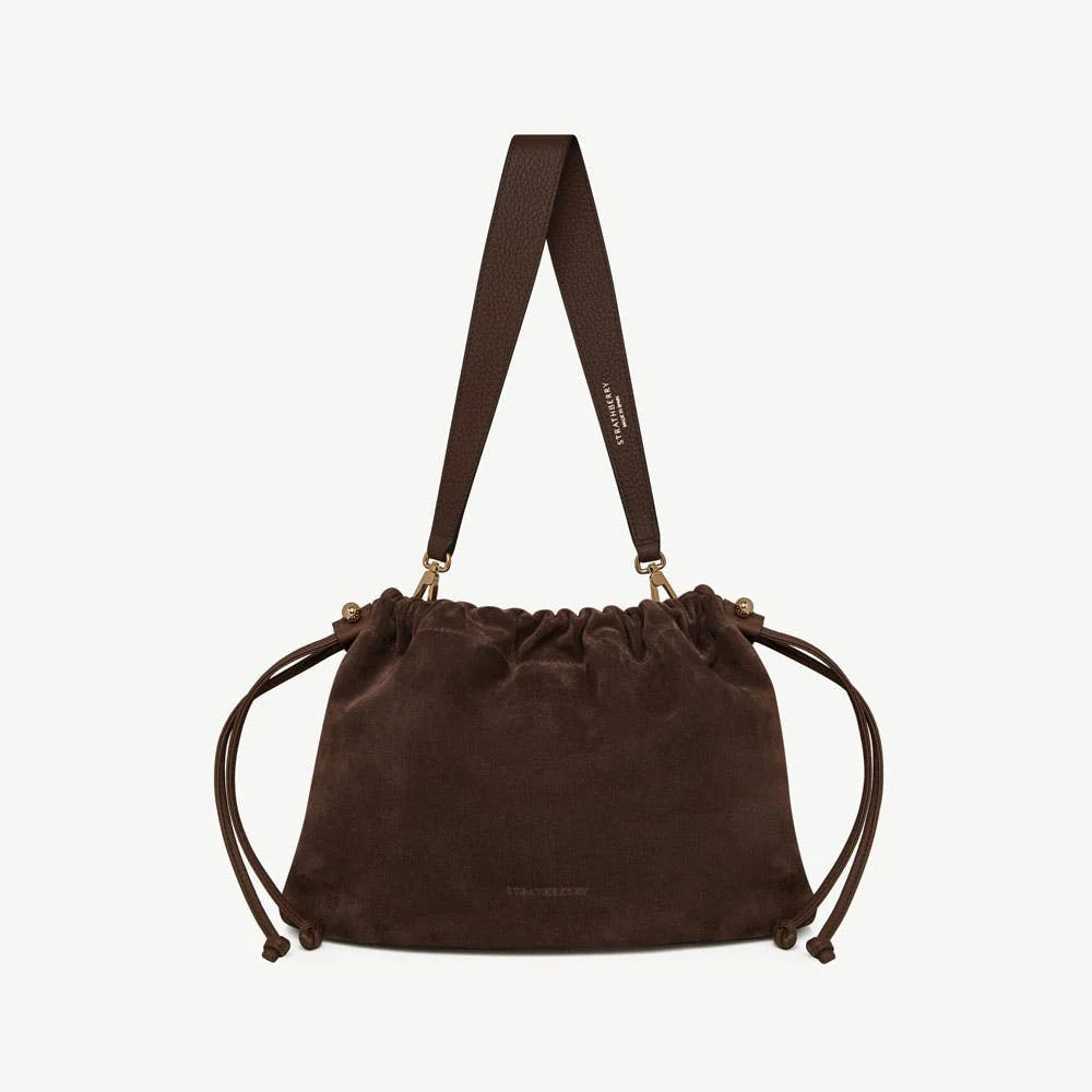 Charlotte Midi Drawstring - Chocolate Suede | Strathberry