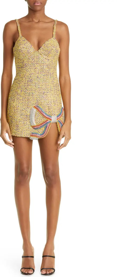 Crystal Rainbow Bow Metallic Tweed Minidress | Nordstrom