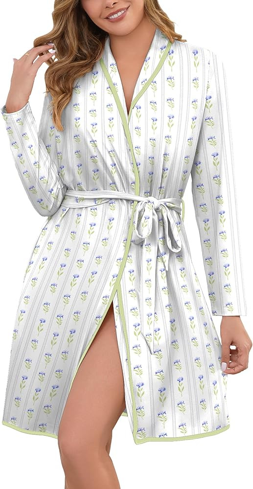 Robes for Women Print Long Sleeve Kimono Bath Robe Lightweight House Coat Bathrobe Loungewear wit... | Amazon (US)