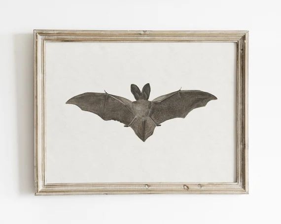 Bat Painting Vintage Halloween Art Print Bat Wall Decor - Etsy | Etsy (US)