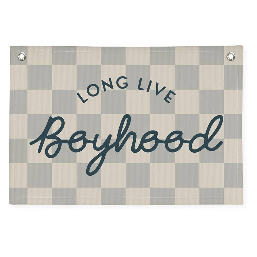 Long Live Boyhood Linen Banner，Vintage Nursery Checkered Flag Boys Room Decor，Decor Nursery P... | Amazon (US)