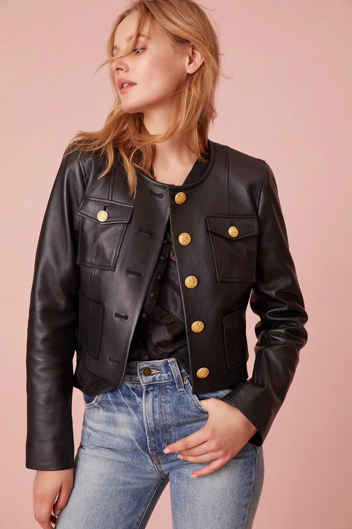 Xander Cropped Leather Jacket | LoveShackFancy