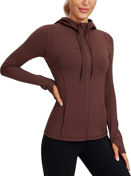 CRZ YOGA Butterluxe Womens Hooded Workout Jacket - Zip Up Athletic Running Jacket with Back Mesh Ven | Amazon (US)