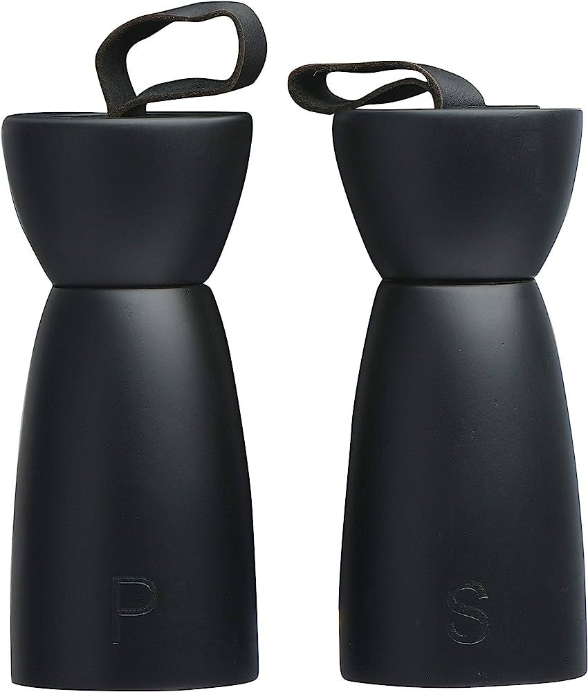 Bloomingville Black Rubber Wood Mill with Leather Handle (Set of 2) Salt and Pepper Shakers | Amazon (US)