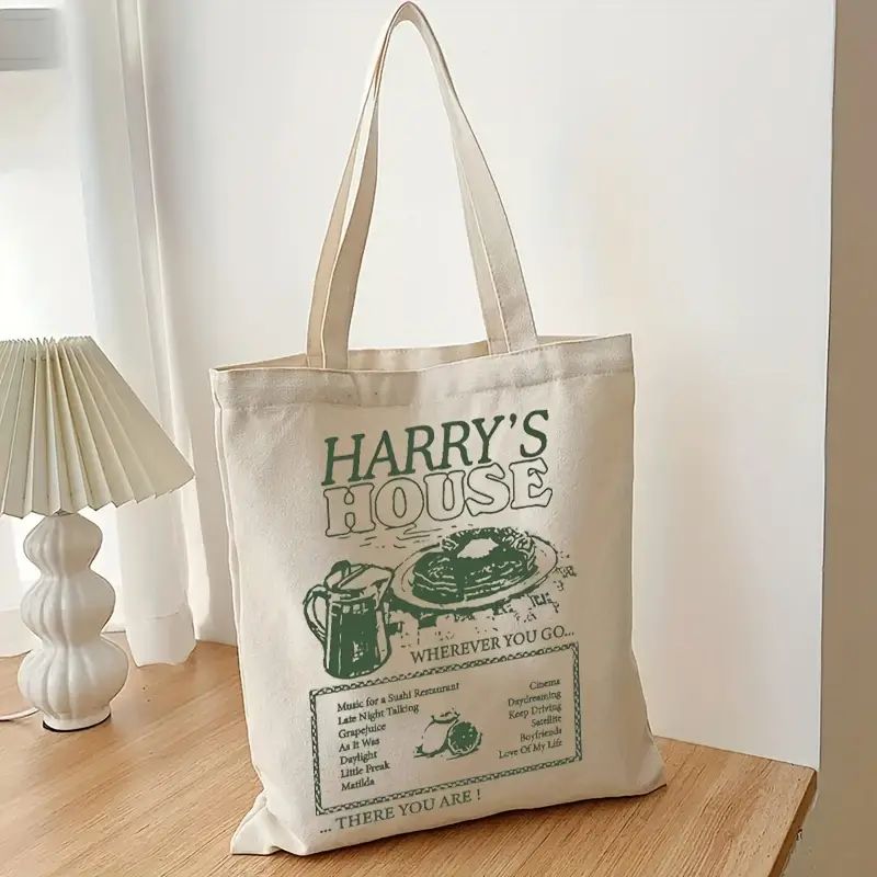 Harry's House Pattern Tote Bag Casual Canvas Shopping Bag - Temu | Temu Affiliate Program
