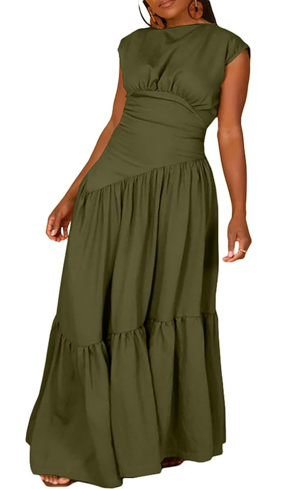 Women's Summer Sleeveless Loose Flowy Maxi Dress Crew Neck High Waist Casual Long Dress Zipper Sw... | Amazon (US)