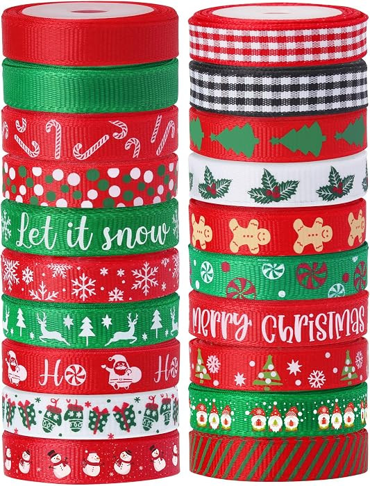 Vloso 20 Rolls 100 Yards Christmas Ribbon for Gift Wrapping, 3/8 in Ribbon | Amazon (US)