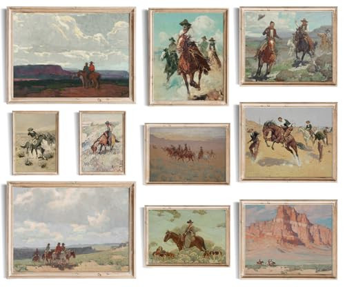 Uniro Western Decor Vintage Western Cowboy Wall Art, Farmhouse Wall Decor Cowboy Oil Painting Pictures Aesthetic, Rustic Old West Southwestern Artwork Prints for western Bedroom Bathroom Gallery decor - UNFRAMED | Amazon (US)