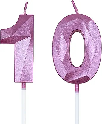 10th Birthday Candles for Cake, Pink Number 10 3D Diamond Shaped Candle Birthday Decorations Part... | Amazon (US)