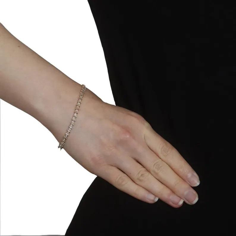 Yellow Gold Diamond Link Bracelet 7 10k Single Cut .25ctw Tennis - Etsy | Etsy (US)