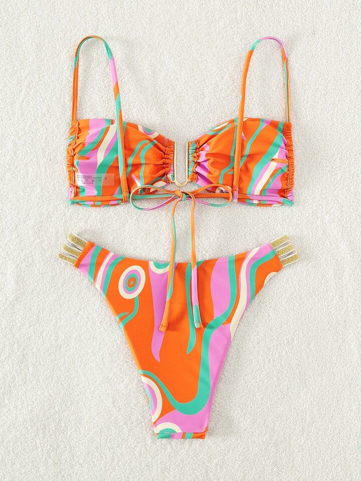 SHEIN Swim Vcay Allover Print Cut Out Bikini Swimsuit | SHEIN