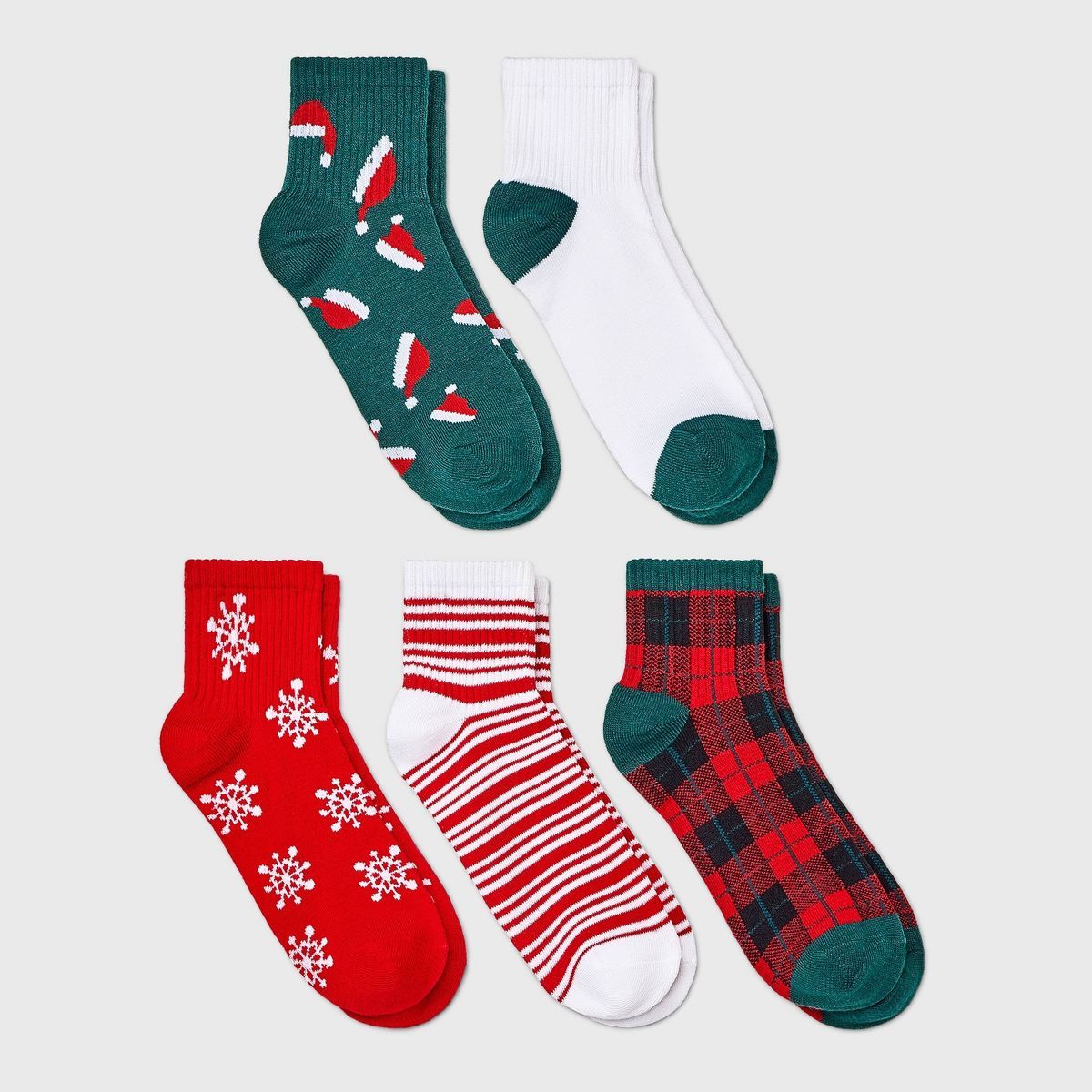 Women's Classic Holiday 5pk Ankle Socks - Wondershop™ Green/Red/White 4-10 | Target