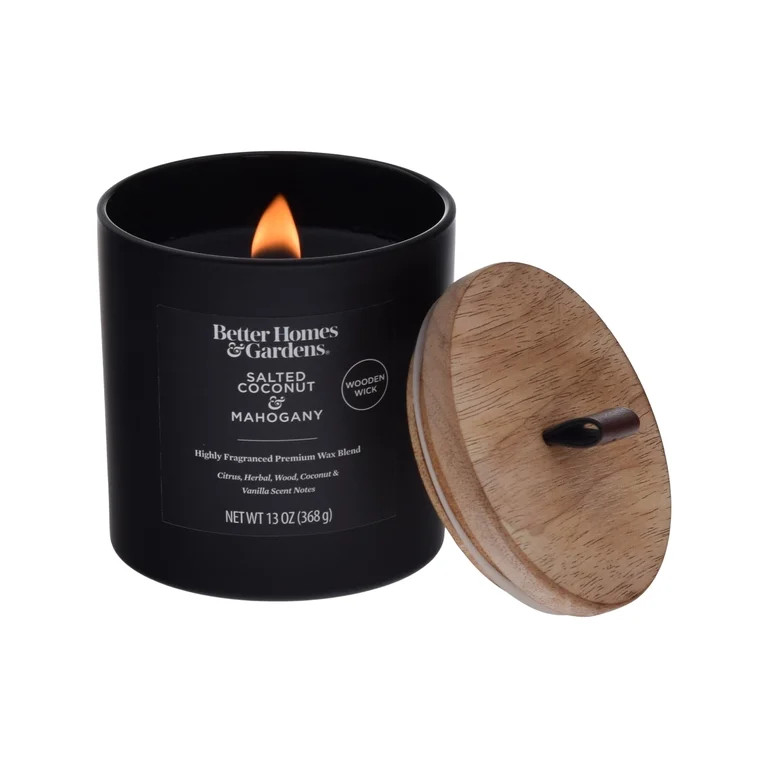 Better Homes & Gardens 13oz Salted Coconut & Mahogany Scented Wooden Wick Jar Candle | Walmart (US)