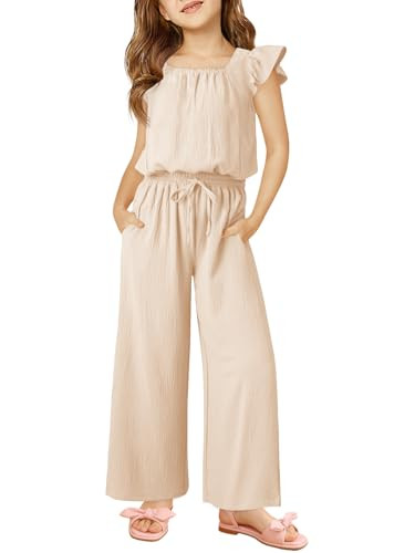 Amazon.com: Haloumoning Girls Jumpsuits Kids Fashion Ruffle Sleeves Square Neck Rompers Drawstrin... | Amazon (US)