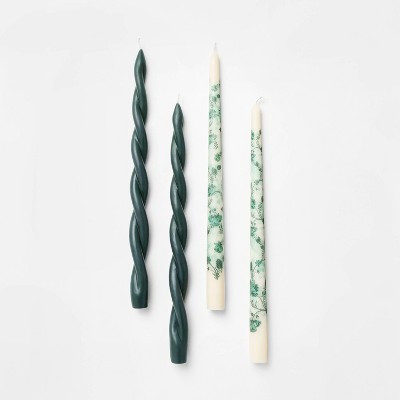 4pk Twist and Pattern Taper Candles Green - Threshold™ Designed by Studio McGee | Target