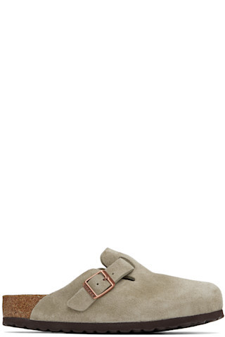 Birkenstock - Taupe Regular Boston Soft Footbed Slip-on Loafers | SSENSE