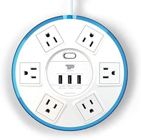 TP UFO Slim Design 6-Outlet Clear-Blue Round Power Center, 3 Quick Charging USB Ports, 4-Ft Heavy... | Amazon (US)