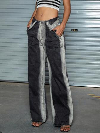 90er Vintage Zweifarbige Cargo Jeans mit weitem Bein | SHEIN