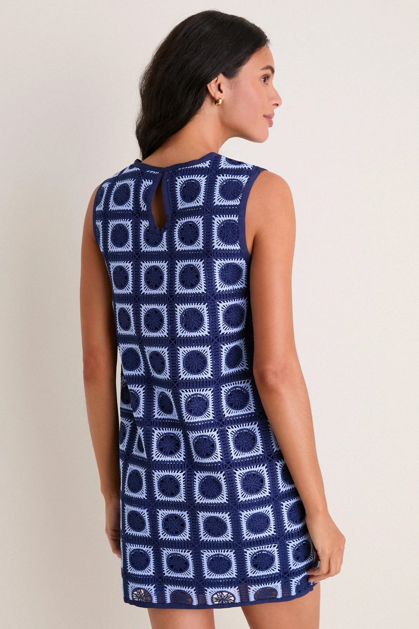 Navy & Sky Blue Crochet Calabash Mini Dress | Tuckernuck (US)