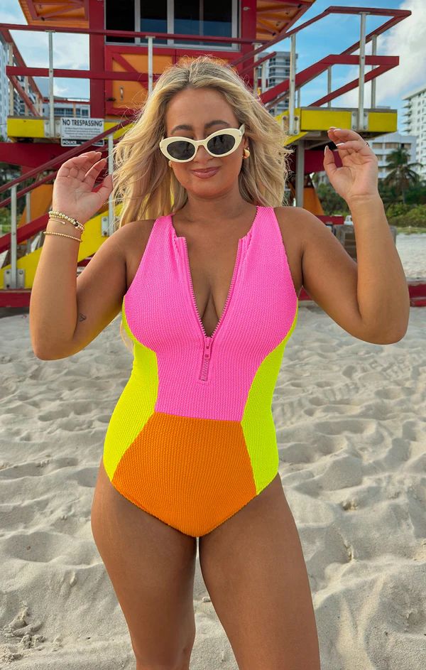 Shoreside One Piece ~ Neon Sunset Colorblock Scrunch | Show Me Your Mumu